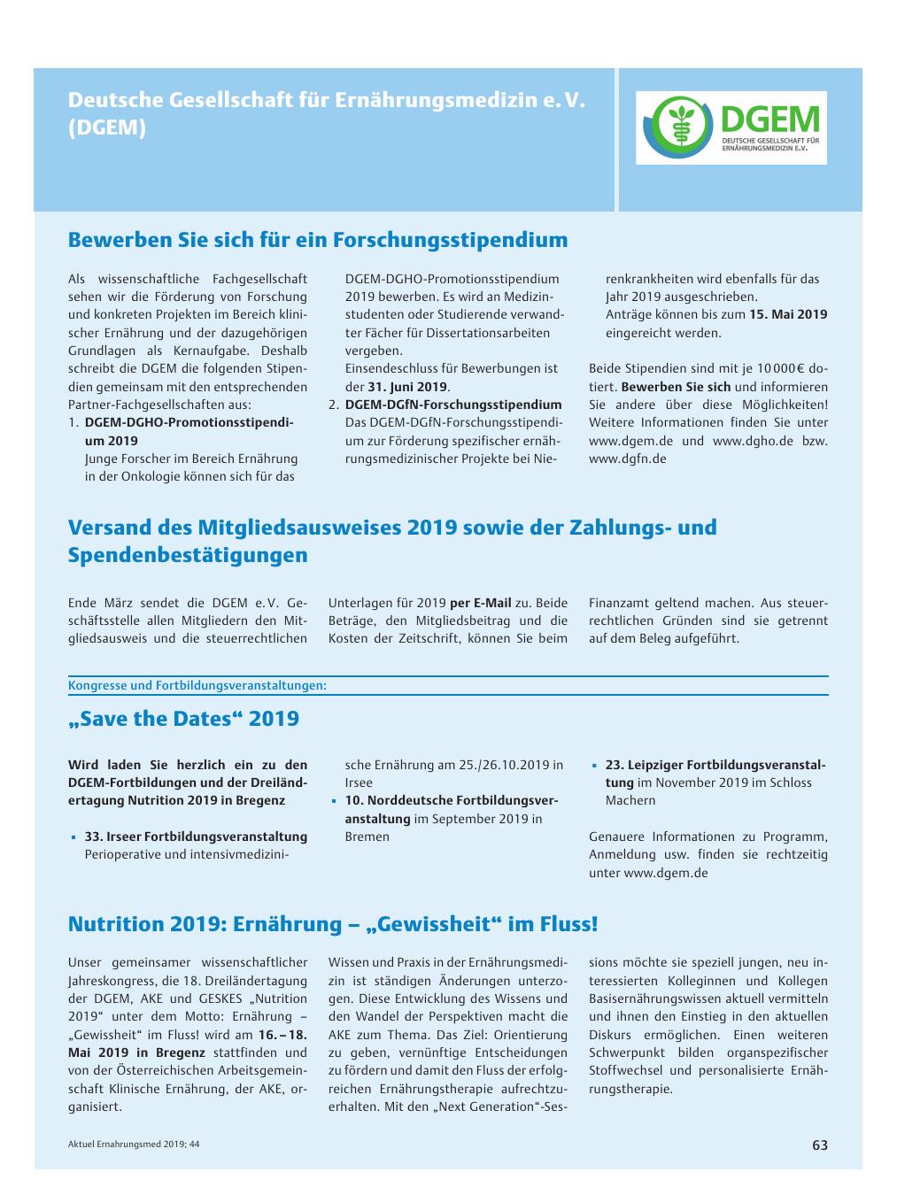 Vorschauseite 1: Deutsche Gesellschaft für Ernährungsmedizin e. V. (DGEM)