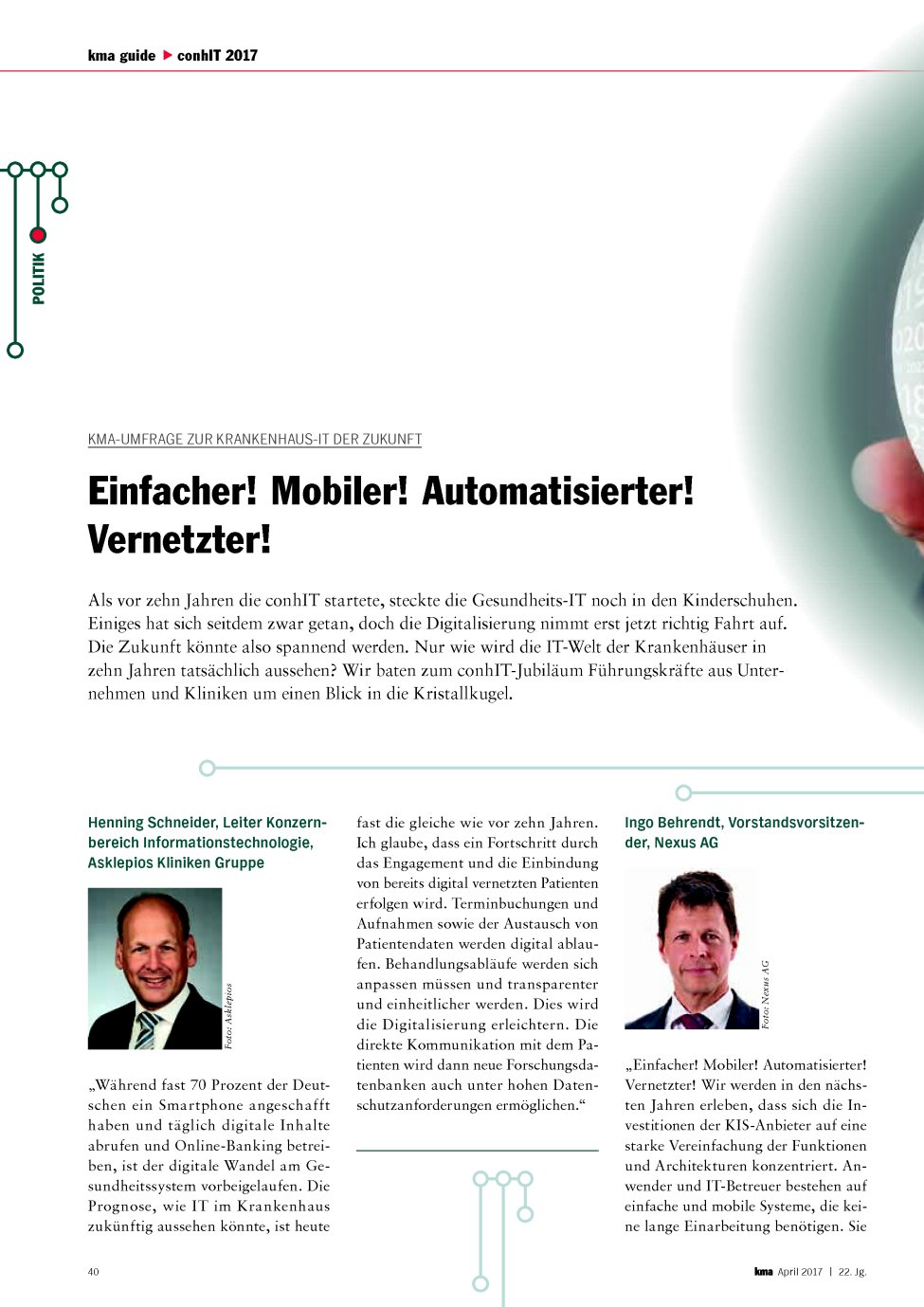 Vorschauseite 1: kma-Umfrage zur Krankenhaus-IT der Zukunft: Einfacher! Mobiler! Automatisierter! Vernetzter!