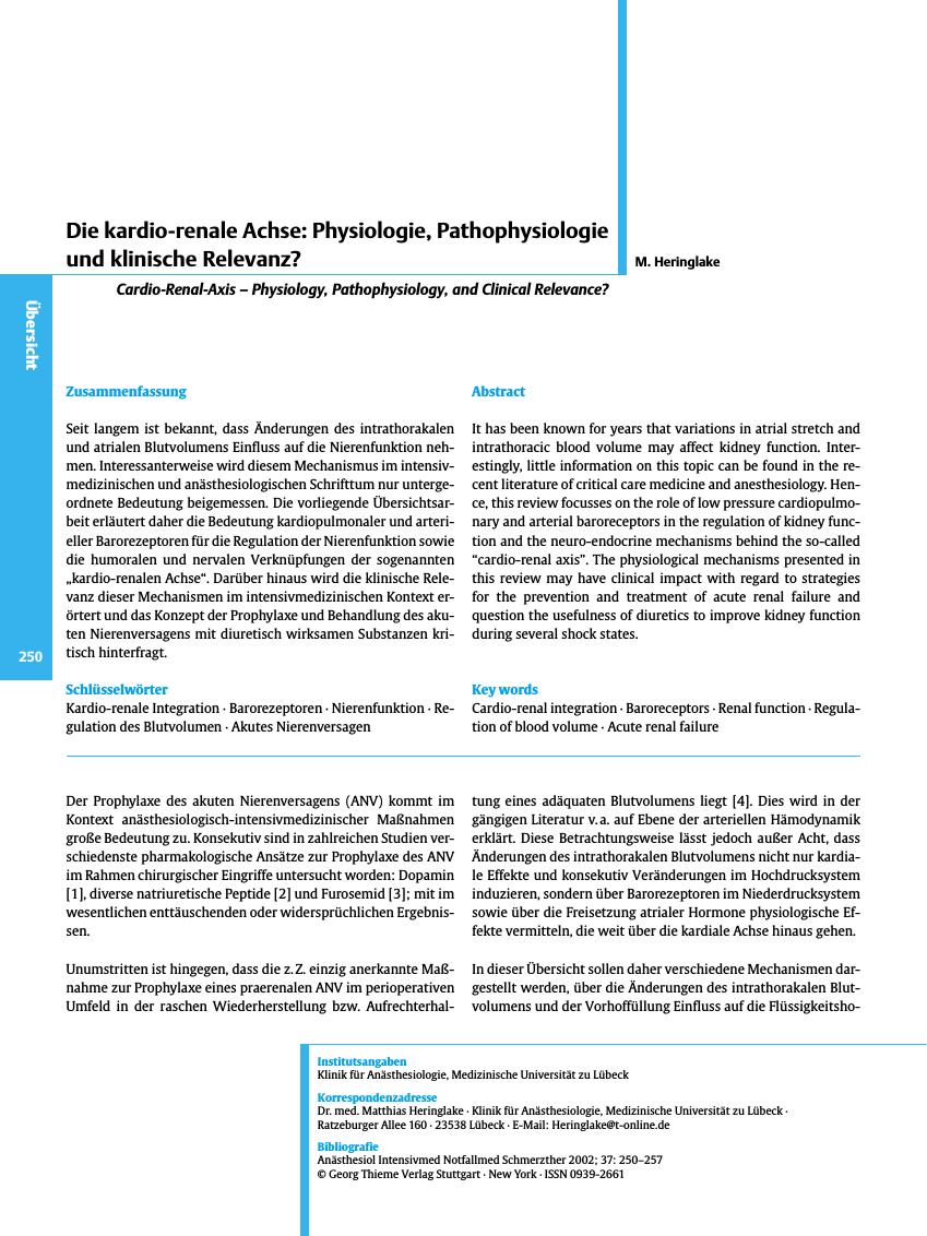 Vorschauseite 1: Die kardio-renale Achse: Physiologie, Pathophysiologie und klinische Relevanz?