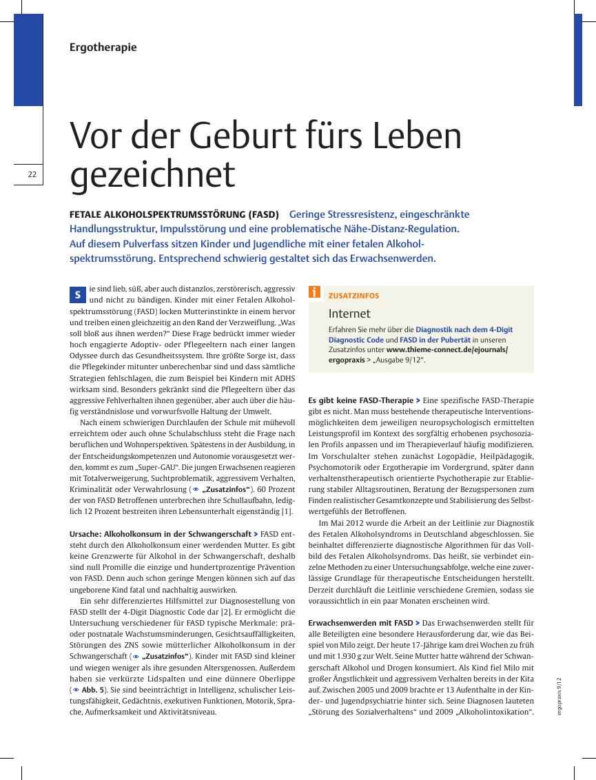 Vorschauseite 1: Fetale Alkoholspektrumsstörung (FASD) ? Vor der Geburt fürs Leben gezeichnet