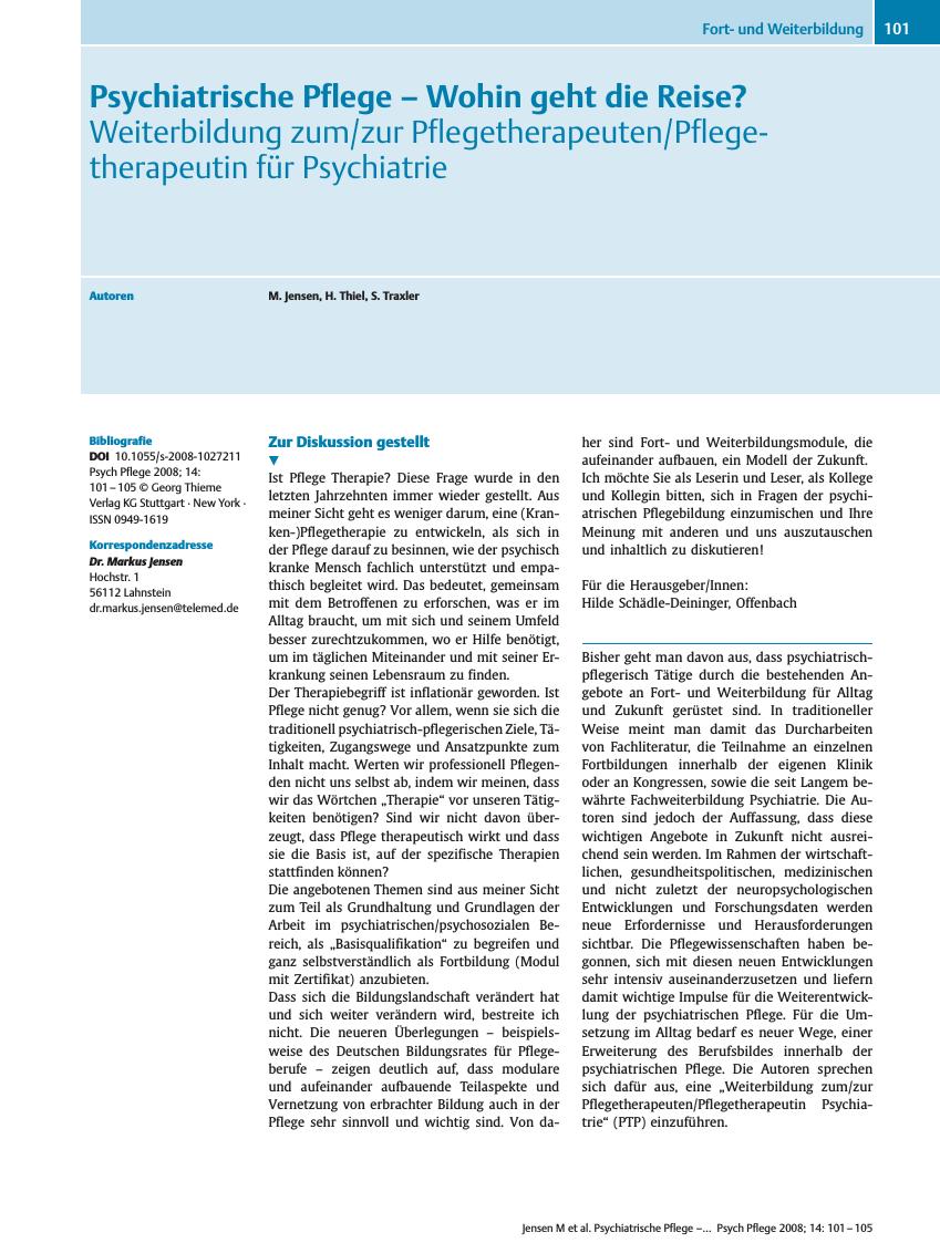 Vorschauseite 1: Psychiatrische Pflege - Wohin geht die Reise?