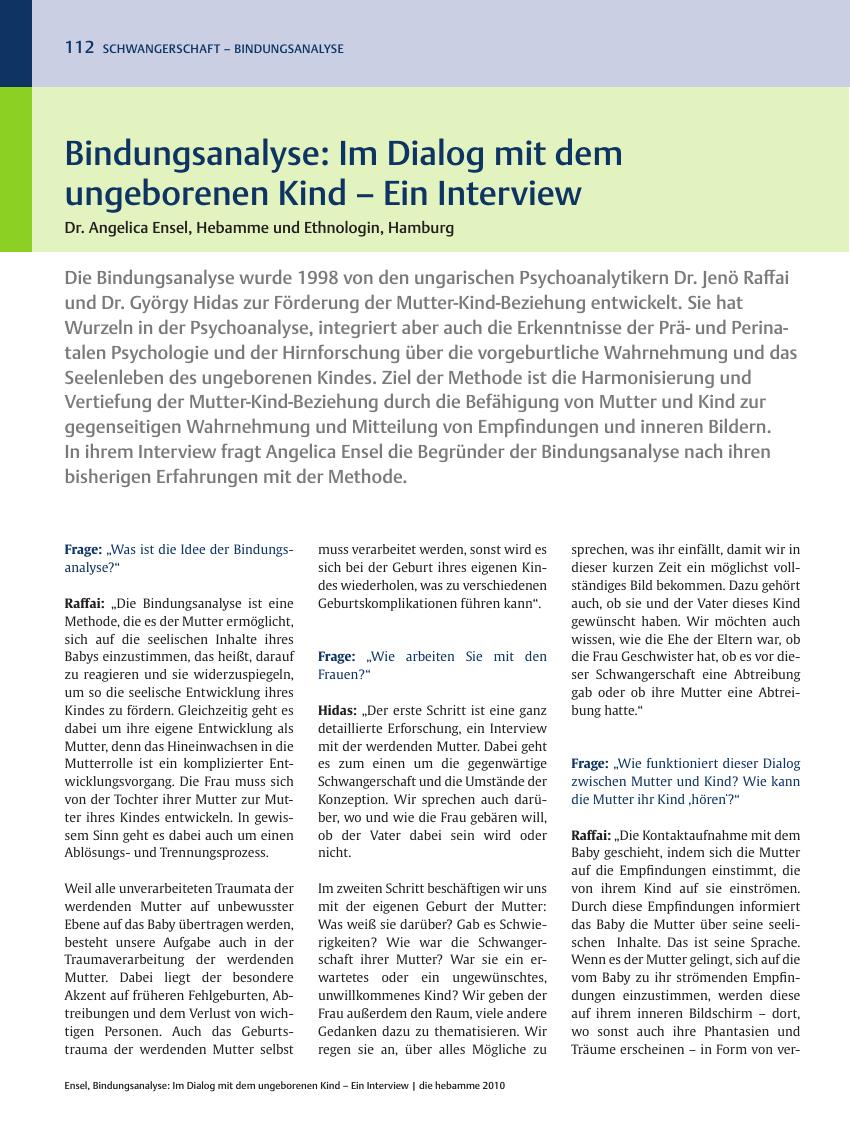 Vorschauseite 1: Bindungsanalyse: Im Dialog mit dem ungeborenen Kind – Ein Interview