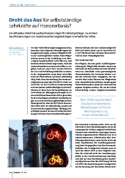 Vorschauseite 1: Droht das Aus für selbstständige Lehrkräfte auf Honorarbasis?