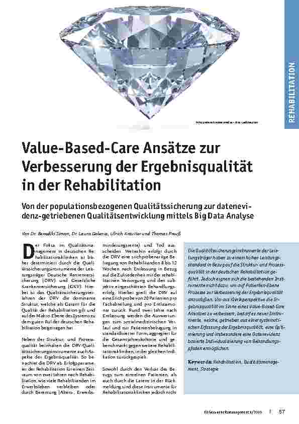 Vorschauseite 1: Value-Based-Care Ansätze zur Verbesserung der Ergebnisqualität in der Rehabilitation. Von der populationsbezogenen Qualitätssicherung zur datenevidenzgetriebenen Qualitätsentwickl…