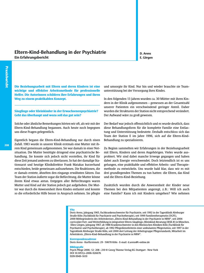 Vorschauseite 1: Eltern-Kind-Behandlung in der Psychiatrie