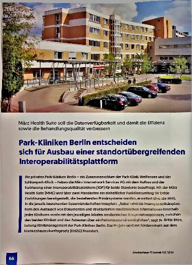 Vorschauseite 1: Park-Kliniken Berlin entscheiden sich für Ausbau einer standortübergreifenden Interoperabilitätsplattform.