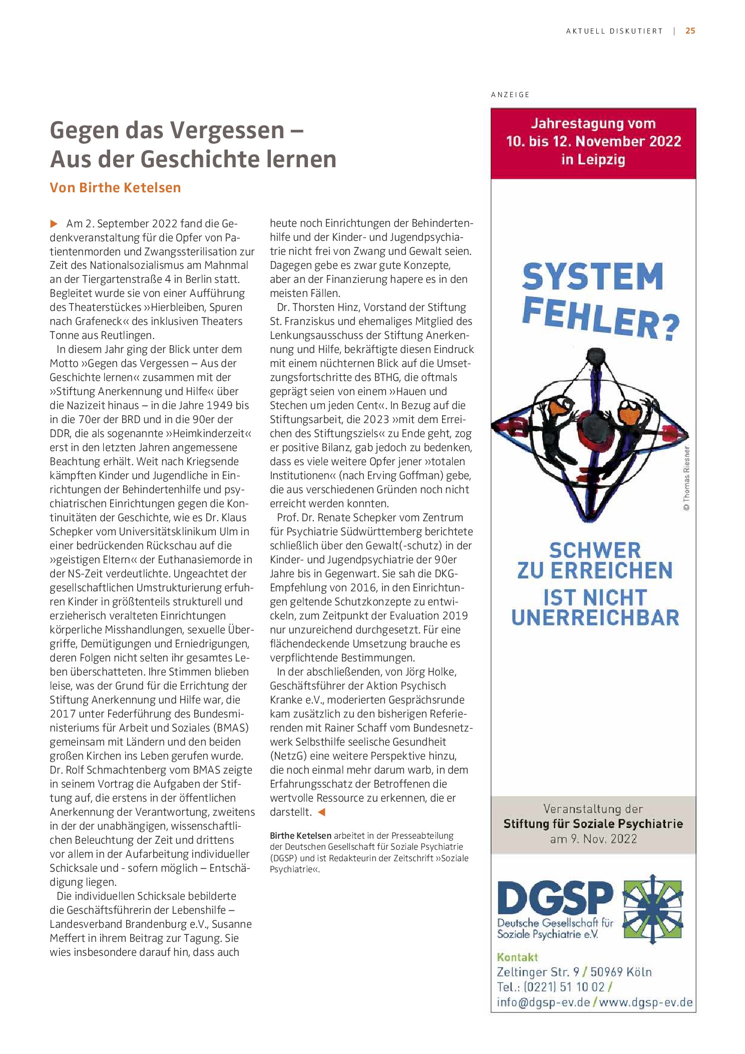 Vorschauseite 1: Gegen das Vergessen – aus der Geschichte lernen