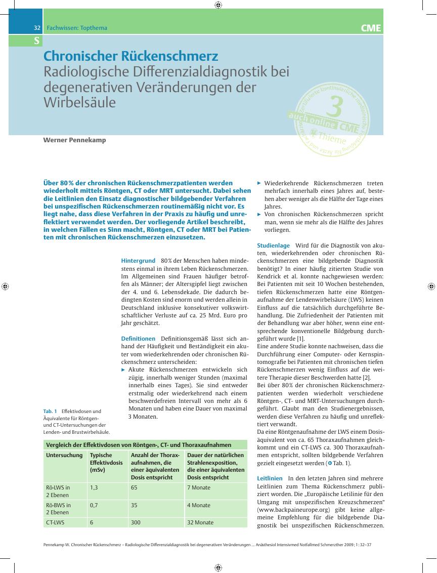 Vorschauseite 1: Chronischer Rückenschmerz – Radiologische Differenzialdiagnostik bei degenerativen Veränderungen der Wirbelsäule