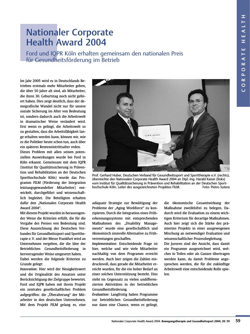 Vorschauseite 1: Nationaler Corporate Health Award 2004