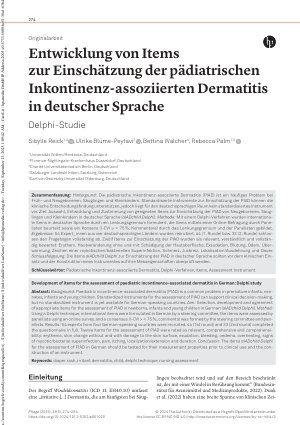 Vorschauseite 1: Entwicklung von Items zur Einschätzung der pädiatrischen Inkontinenz-assoziierten Dermatitis in deutscher Sprache