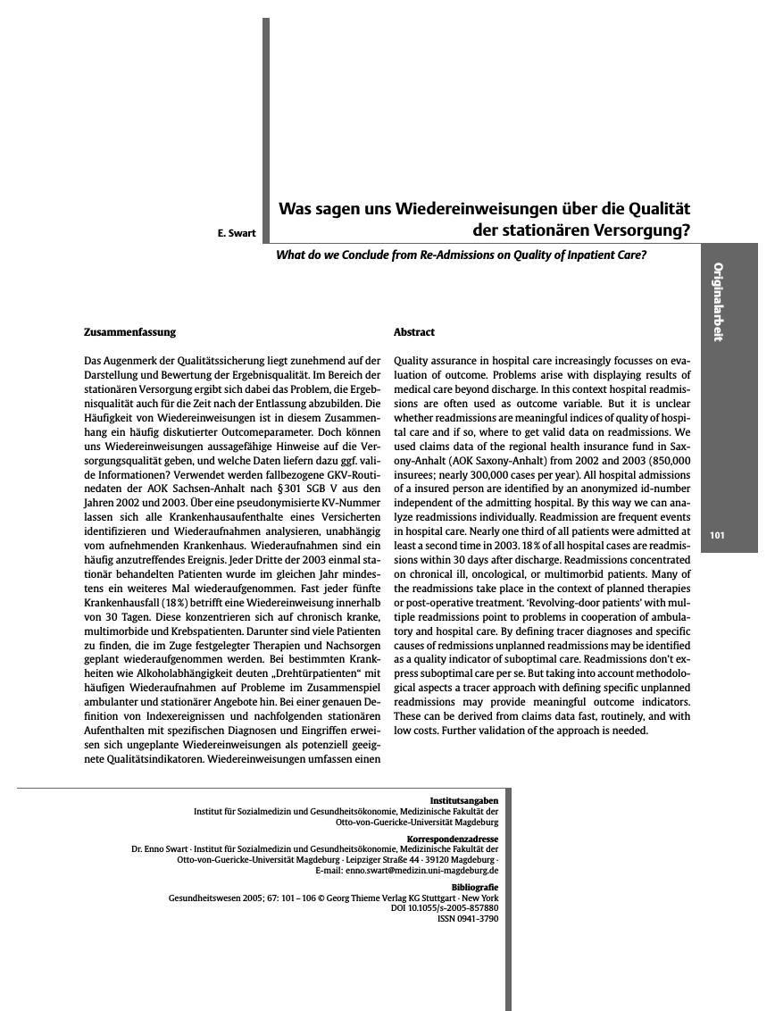 Vorschauseite 1: Was sagen uns Wiedereinweisungen über die Qualität der stationären Versorgung?