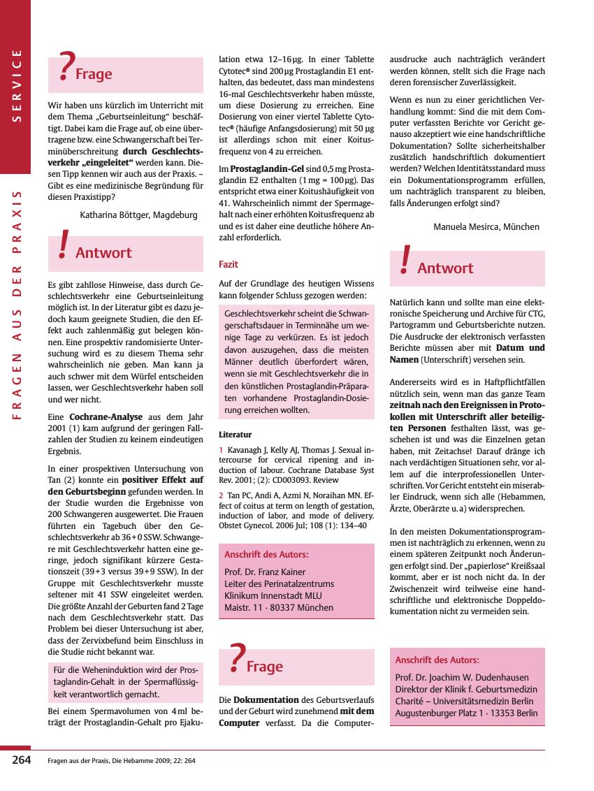 Vorschauseite 1: Fragen aus der Praxis: Geburtseinleitung durch Geschlechtsverkehr