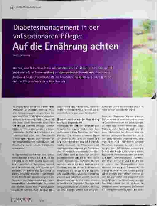 Vorschauseite 1: Diabetesmanagement in der vollstationären Pflege: Auf die Ernährung achten