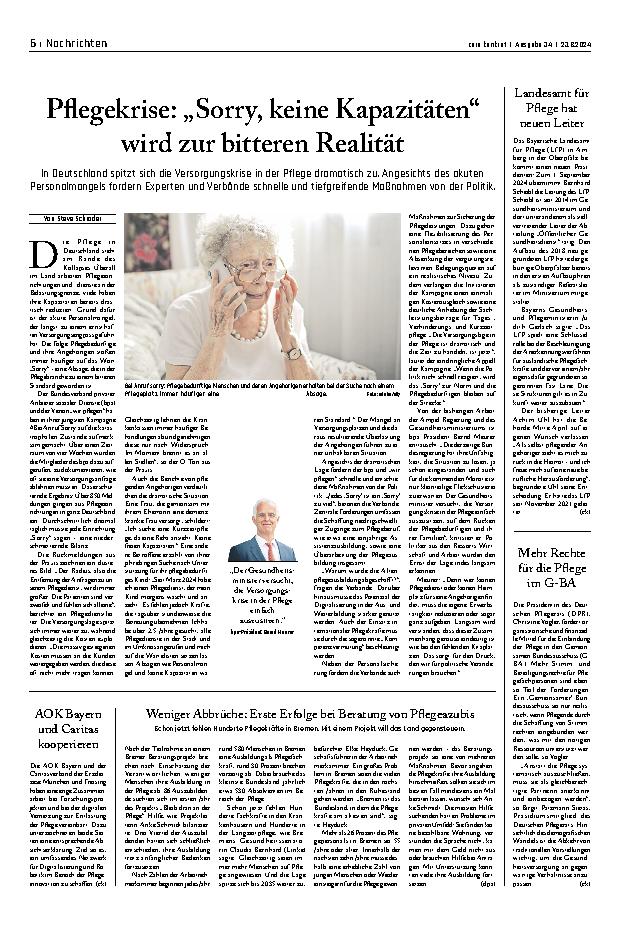 Vorschauseite 1: Pflegekrise: „Sorry, keine Kapazitäten“ wird zur bitteren Realität