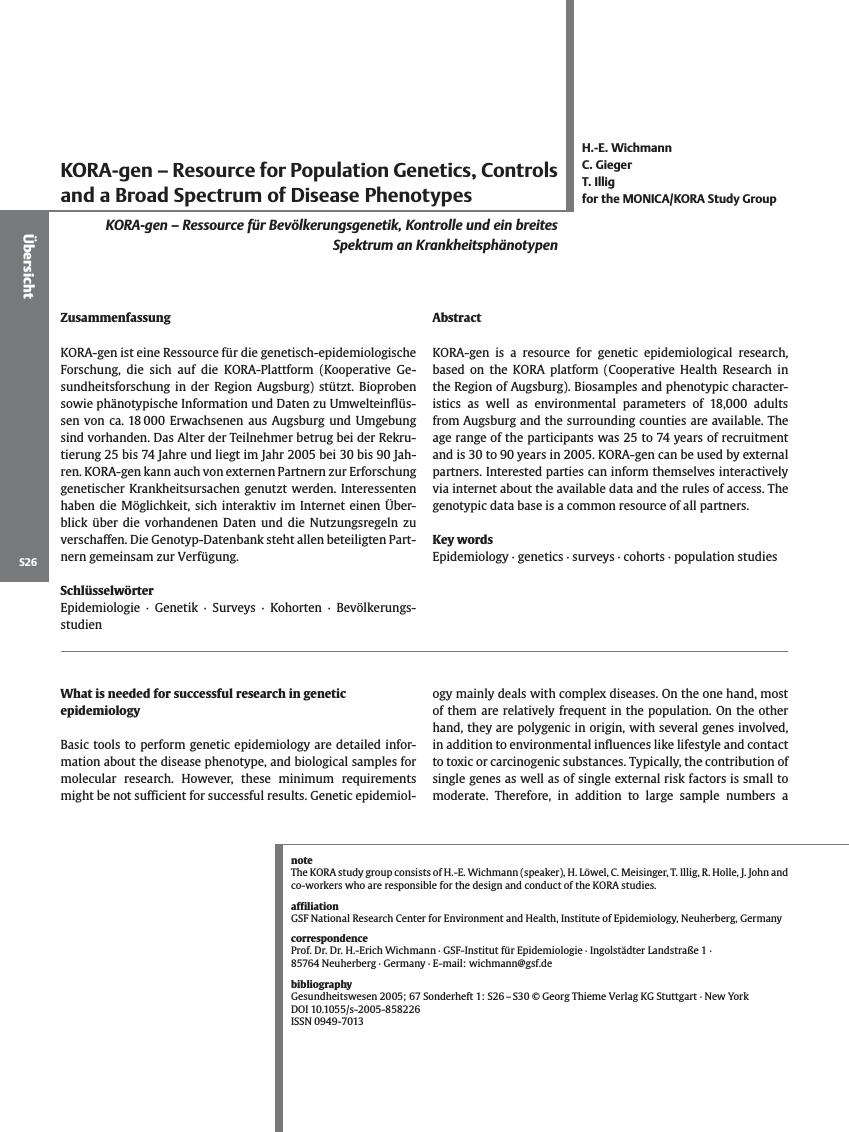 Vorschauseite 1: KORA-gen - Resource for Population Genetics, Controls and a Broad Spectrum of Disease Phenotypes