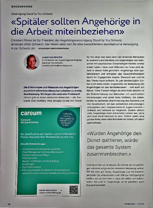 Vorschauseite 1: "Spitäler sollten Angehörige in die Arbeit miteinbeziehen"