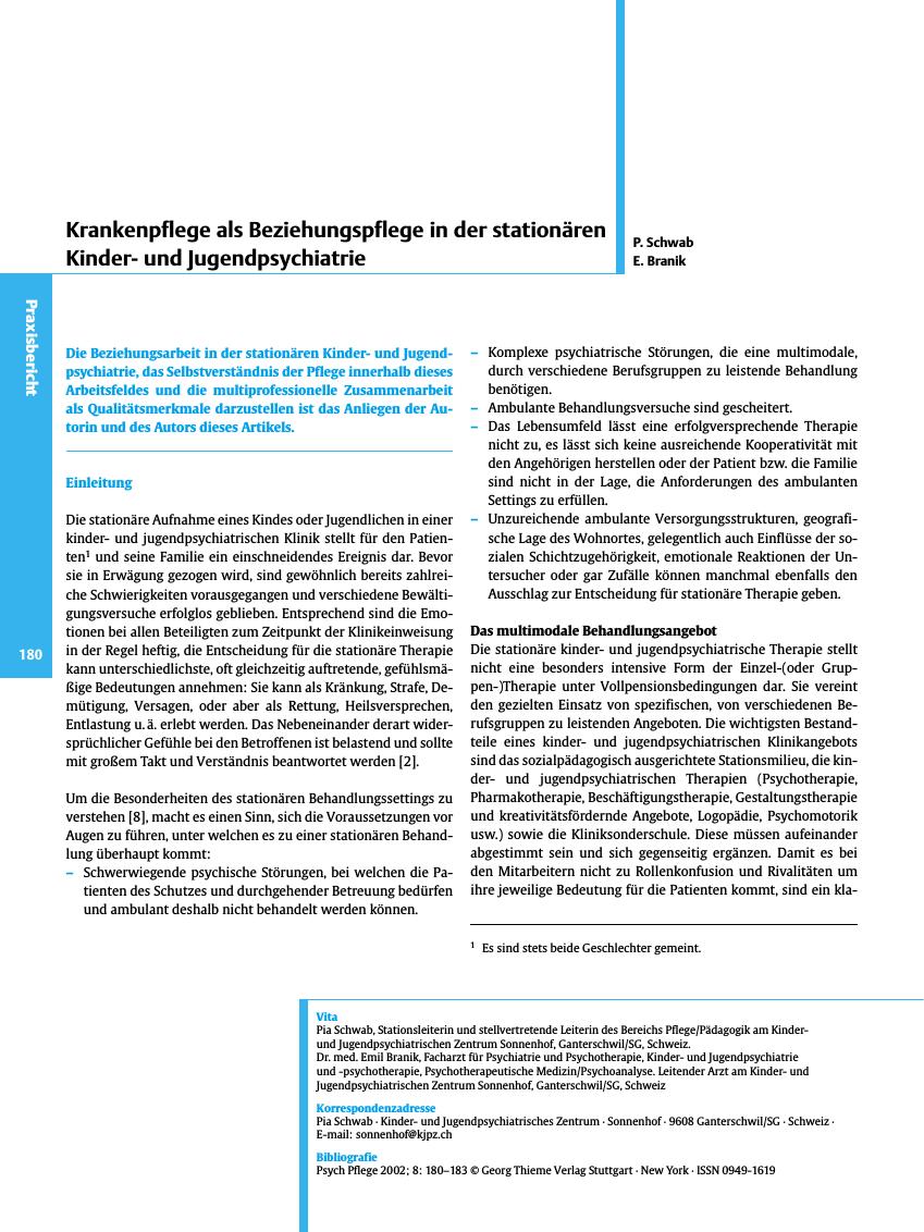 Vorschauseite 1: Krankenpflege als Beziehungspflege in der stationären Kinderund Jugendpsychiatrie