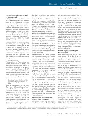Vorschauseite 2: BDAktuell Kammergericht Berlin: Kooperation Gemeinschaftspraxis und Klinik – keine vorsorgliche Abführung von Sozialversicherungsbeiträgen und Lohnsteuer