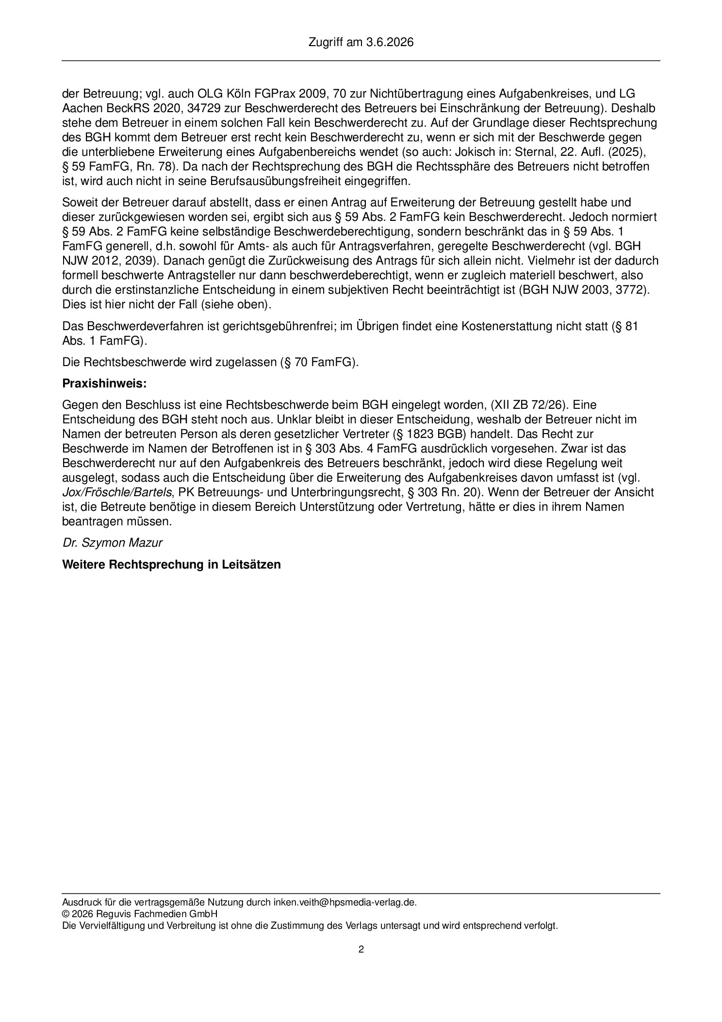 Vorschauseite 2: Zur Beschwerdebefugnis – § 59 Abs. 1 FamFG