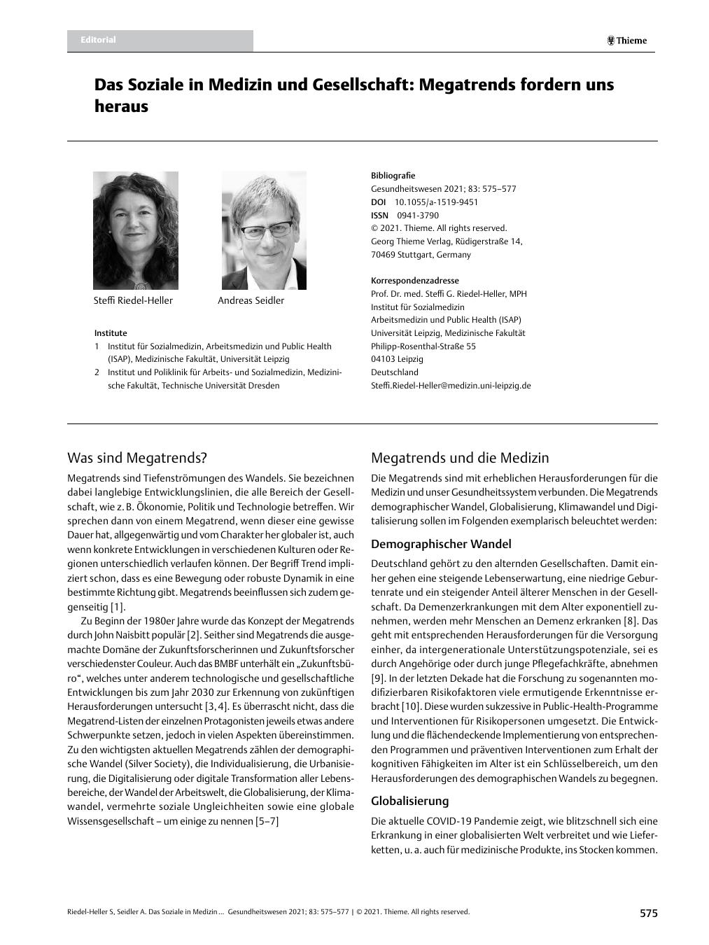 Vorschauseite 1: Das Soziale in Medizin und Gesellschaft: Megatrends fordern uns heraus