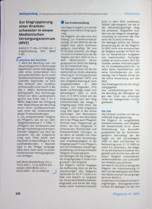 Vorschauseite 1: Zur Eingruppierung einer Krankenschwester in einem Medizinischen Versorgungszentrum (MVZ)