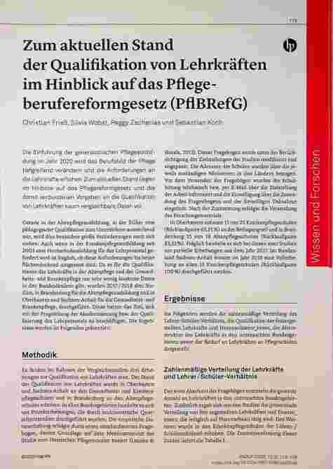 Vorschauseite 1: Zum aktuellen Stand der Qualifikation von Lehrkräften im Hinblick auf das Pflegeberufereformgesetz (PflBRefG)