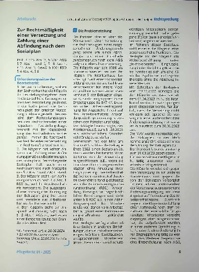 Vorschauseite 1: Zur Rechtmäßigkeit einer Versetzung und Zahlung einer Abfindung nach dem Sozialplan