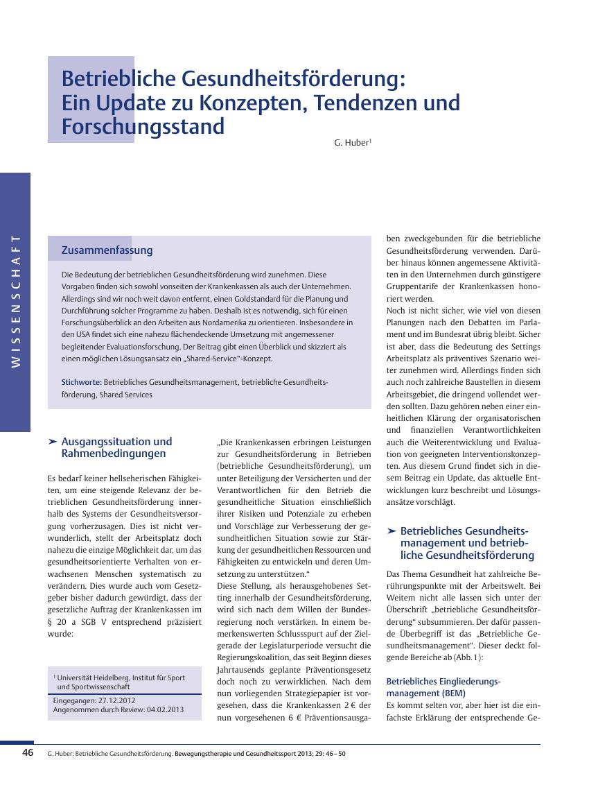 Vorschauseite 1: Betriebliche Gesundheitsförderung: Ein Update zu Konzepten, Tendenzen und Forschungsstand