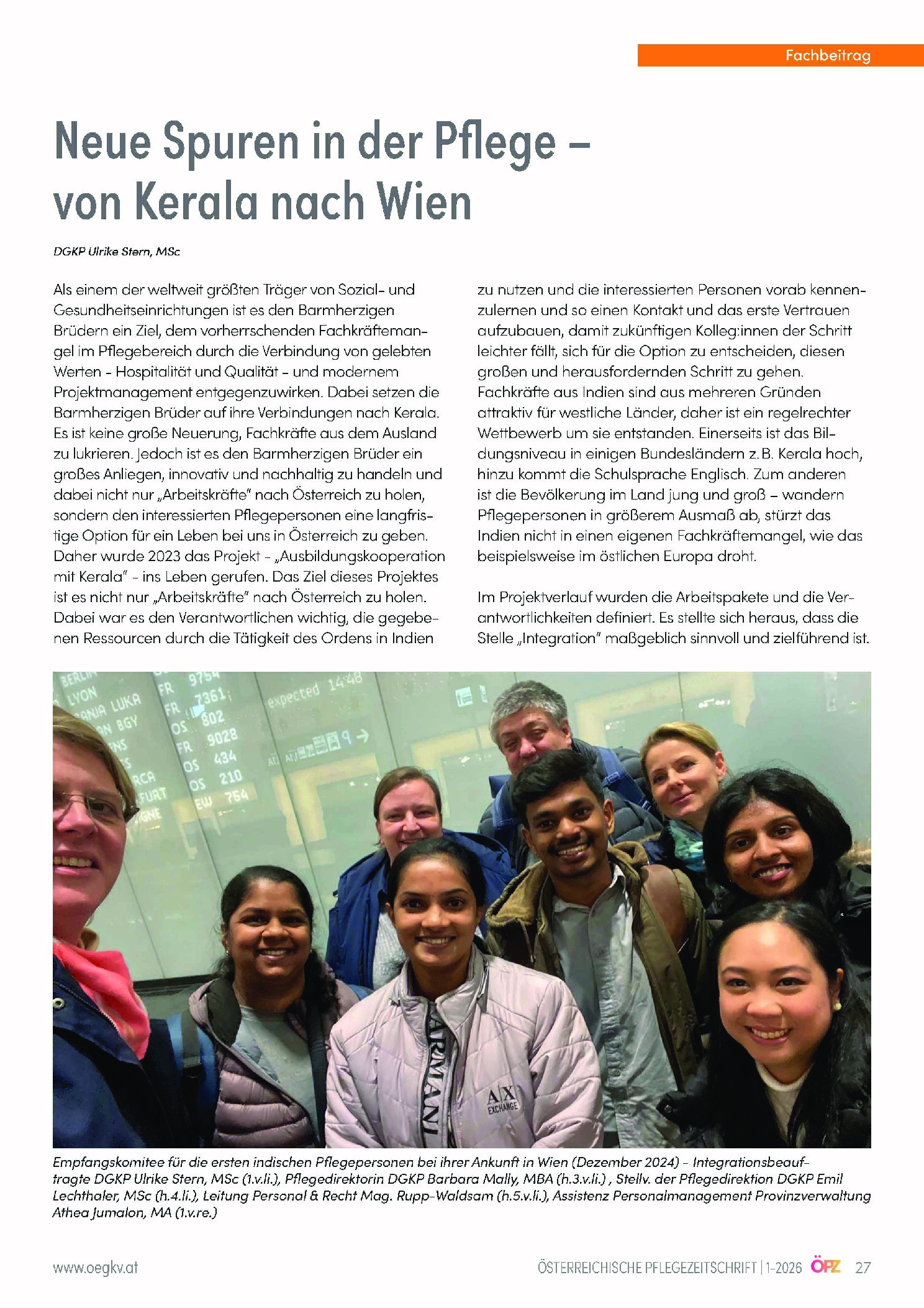 Vorschauseite 1: Neue Spuren in der Pflege – von Kerala nach Wien