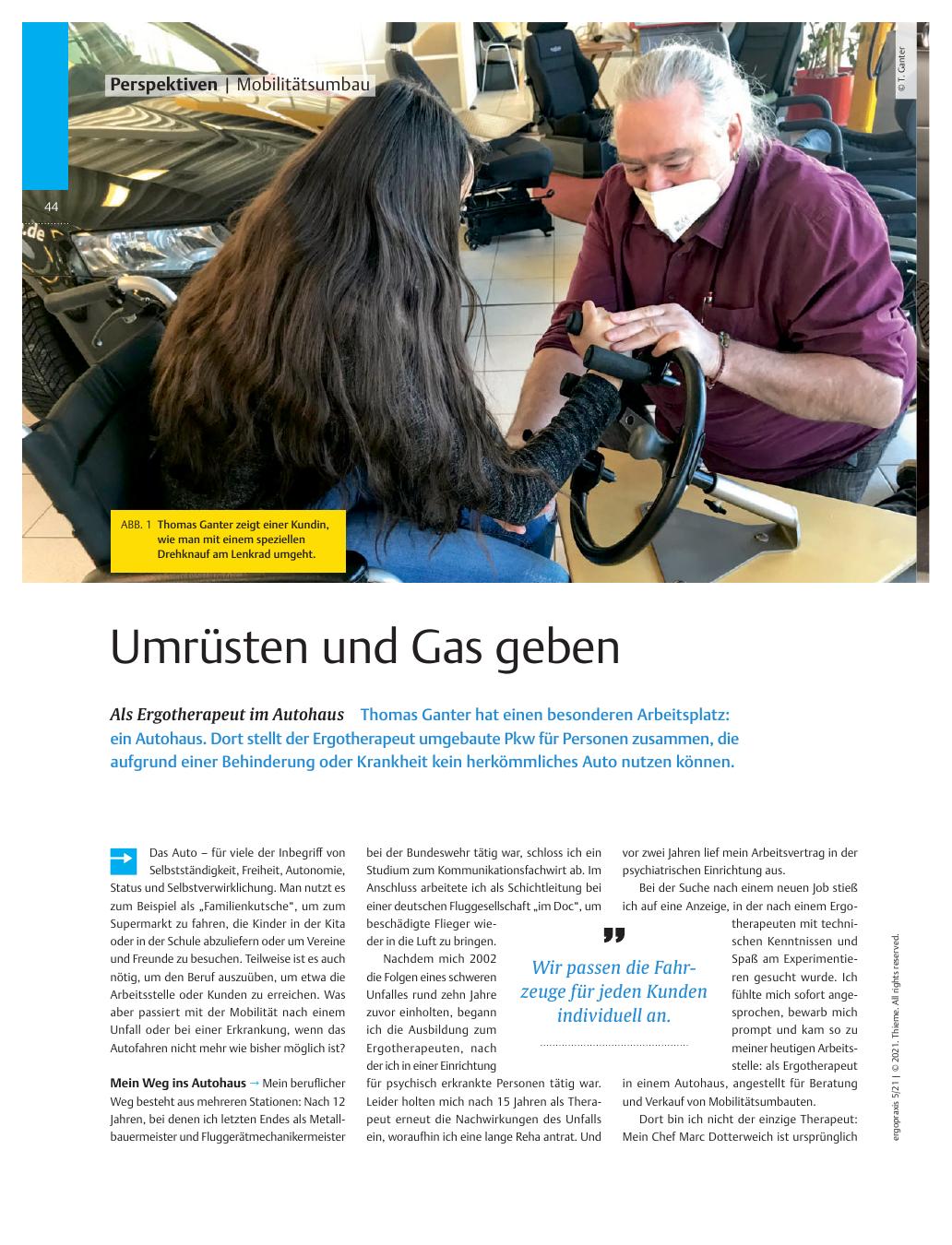 Vorschauseite 1: Umrüsten und Gas geben? Als Ergotherapeut im Autohaus.