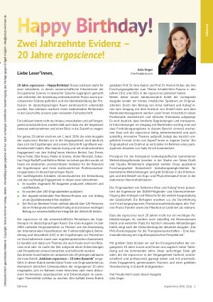Vorschauseite 1: Happa Birthday Zwei Jahrzehnte Evidenz – 20 Jahre ergoscience!