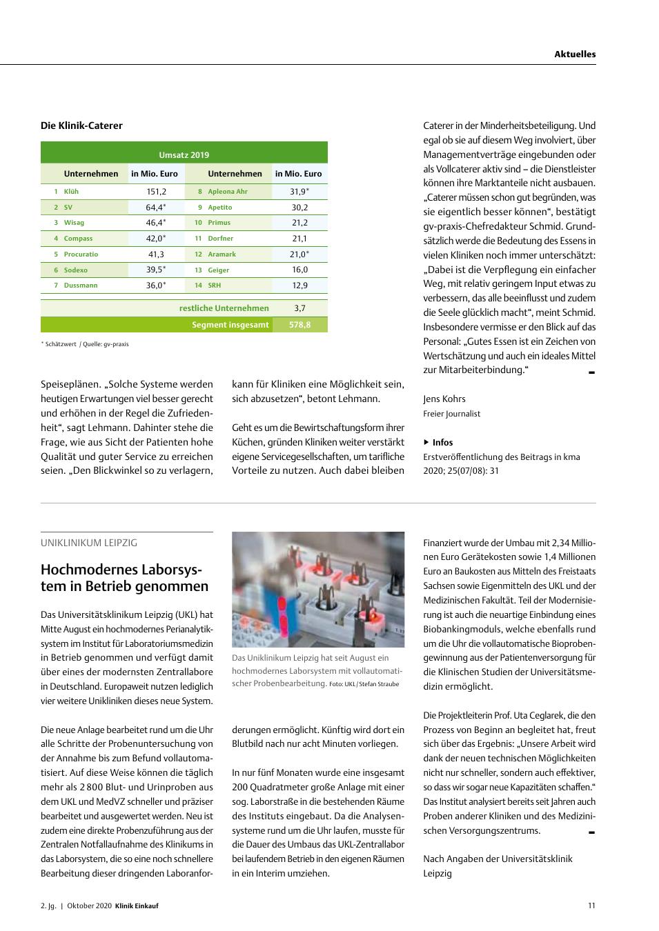 Vorschauseite 1: Uniklinikum Leipzig: Hochmodernes Laborsystem in Betrieb genommen