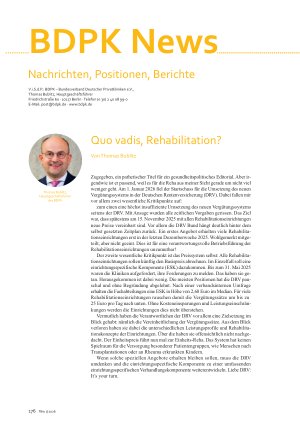 Vorschauseite 1: Quo vadis, Rehabilitation? Beitragsstabilität braucht Realitätssinn