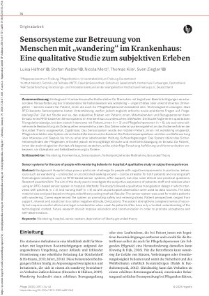 Vorschauseite 1: Sensorsysteme zur Betreuung von Menschen mit „wandering“ im Krankenhaus: Eine qualitative Studie zum subjektiven Erleben