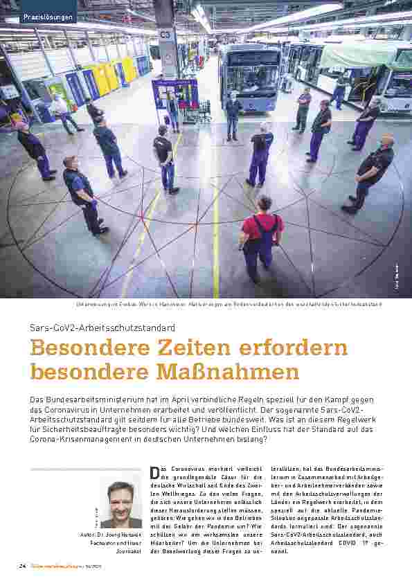 Vorschauseite 1: SARS-CoV-2-Arbeitsschutzstandard. Besondere Zeiten erfordern besondere Maßnahmen.