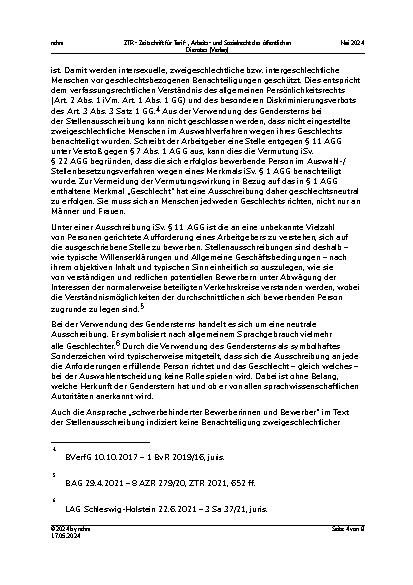 Vorschauseite 4: Aus der Praxis für die Praxis: Genderstern und Ersatztermin zum Vorstellungsgespräch schwerbehinderter Bewerber.