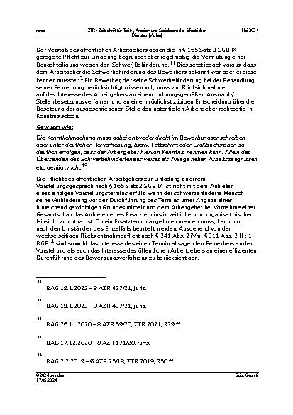 Vorschauseite 6: Aus der Praxis für die Praxis: Genderstern und Ersatztermin zum Vorstellungsgespräch schwerbehinderter Bewerber.