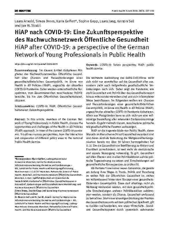 Vorschauseite 1: HiAP nach COVID-19: Eine Zukunftsperspektive des Nachwuchsnetzwerks Öffentliche Gesundheit