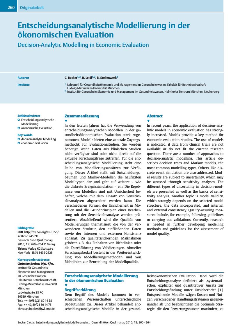 Vorschauseite 1: Entscheidungsanalytische Modellierung in der ökonomischen Evaluation