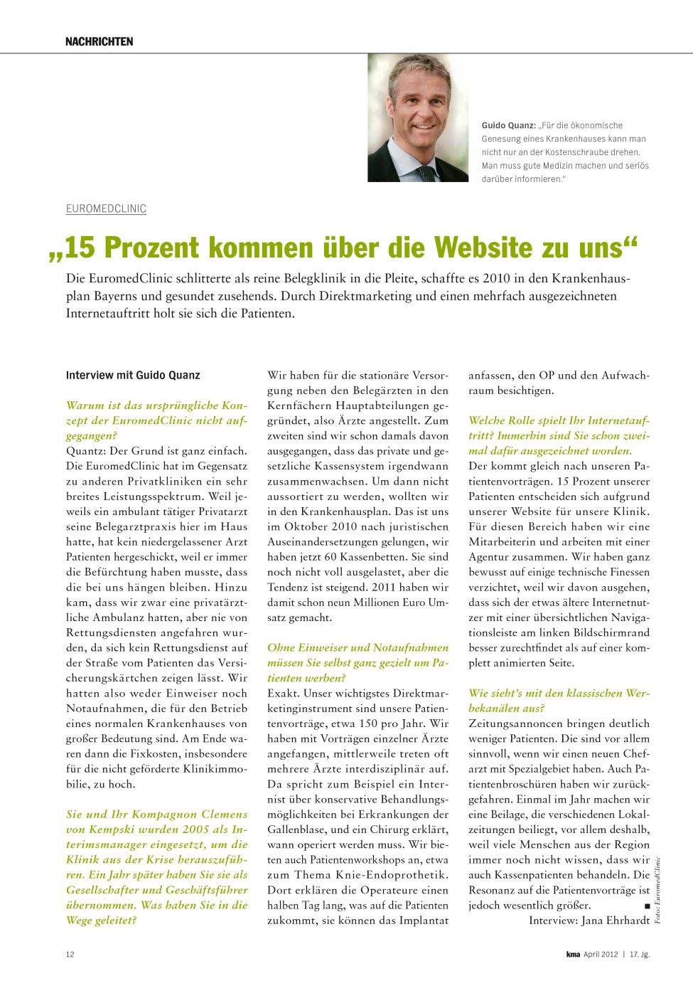 Vorschauseite 1: „15 Prozent kommen über die Website zu uns“