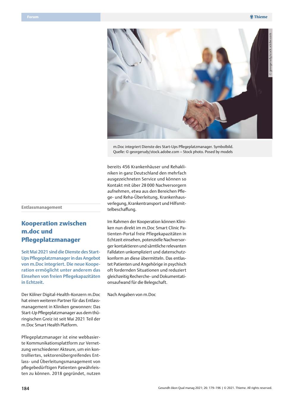 Vorschauseite 1: Entlassmanagement - Kooperation zwischen Mediziner und Pflegeplatzmanager