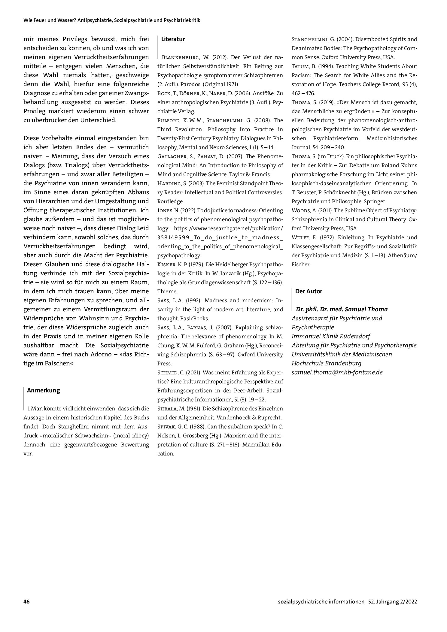 Vorschauseite 4: Ja, es ist politisch. Überlegungen aus persönlicher Sicht zur phänomenologischen Psychiatrie zwischen Mainstream-, Sozial- und »Anti«-Psychiatrie