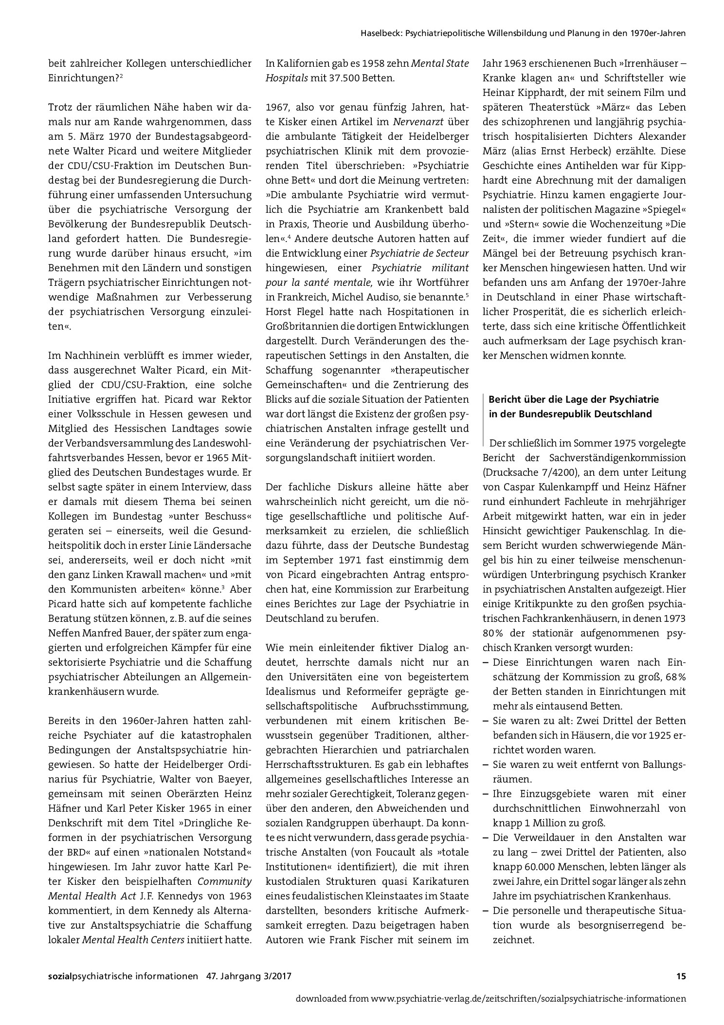 Vorschauseite 2: Psychiatriepolitische Willensbildung und Planung in den 1970er-Jahren