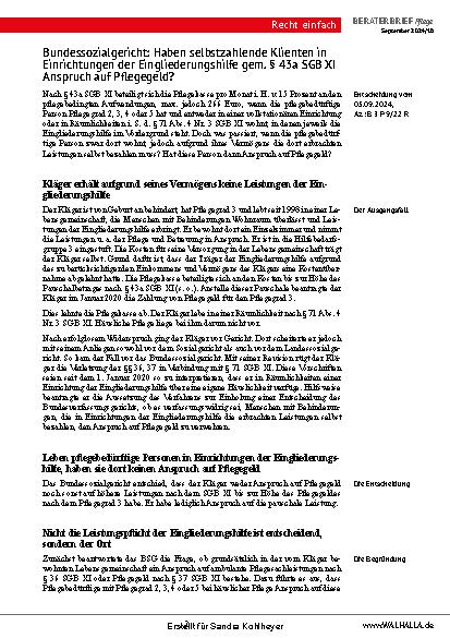 Vorschauseite 2: Beraterbrief Pflege Heft 18-2024