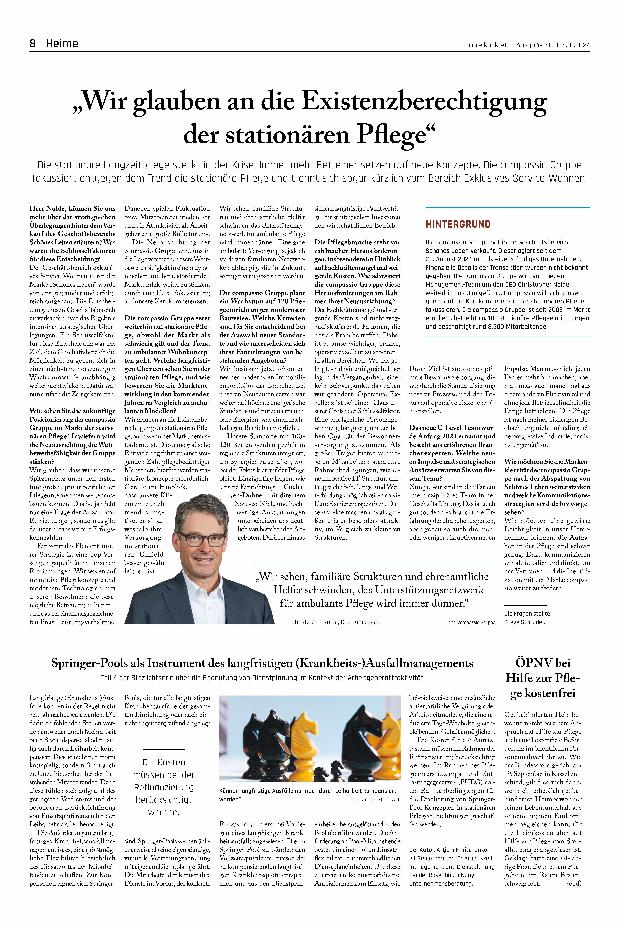 Vorschauseite 1: „Wir glauben an die Existenzberechtigung der stationären Pflege.“