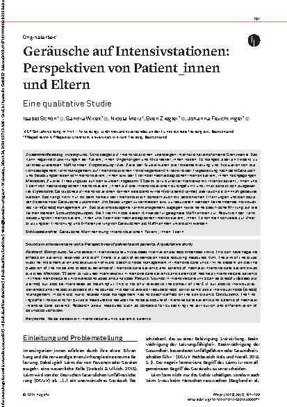Vorschauseite 1: Geräusche auf Intensivstationen: Perspektiven von Patient_innen und Eltern