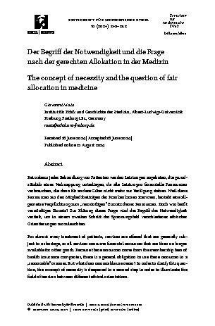 Vorschauseite 1: Der Begriff der Notwendigkeit und die Frage nach der gerechten Allokation in der Medizin