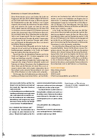 Vorschauseite 2: Vorteile und Risiken der endovenösen Ablation (Anwendung von Hitze oder Medikamenten zum dauerhaften Verschluss von Venen) bei venösen Beingeschwüren