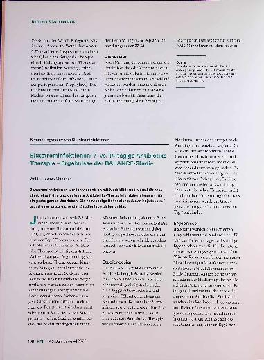 Vorschauseite 1: Blutstrominfektionen: 7- vs. 14-tägige Antibiotika Therapie - Ergebnisse der BALANCE-Studie