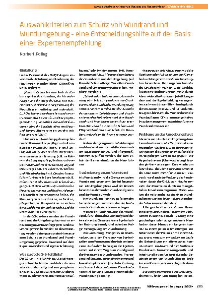 Vorschauseite 1: Auswahlkriterien zum Schutz von Wundrand und Wundumgebung – eine Entscheidungshilfe auf der Basis einer Expertenempfehlung